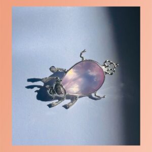 Spirit Beetle Pendant/ Rose Quartz