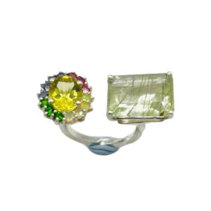 Beloved Twisted Double Ring/green rutilated quartz