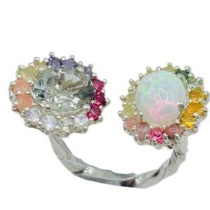 Sweetheart Ribbon Double Ring/Prasiolite & Opal