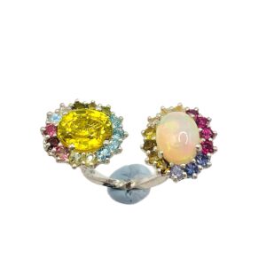 Sweetheart Ribbon Double Ring/Yellow Sapphire & Opal