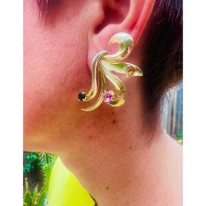 Cloud Stud Earrings/ Gold/Tourmalines