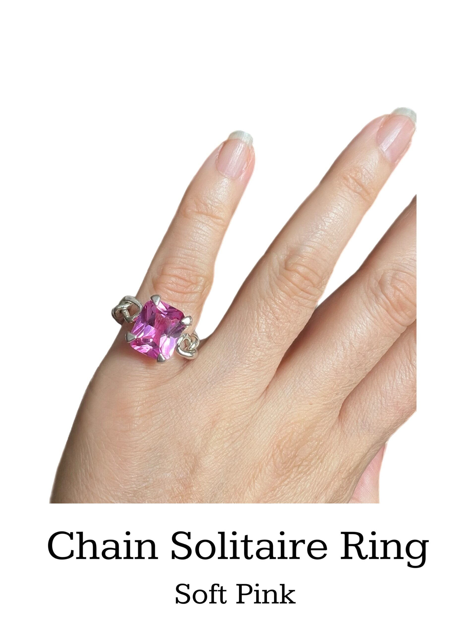 Solitaire Chain Ring/Bubblegum Pink - Image 4